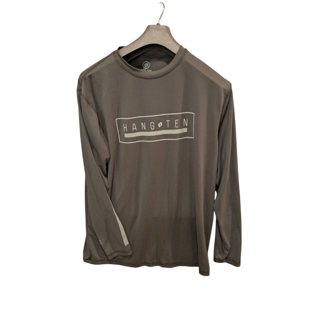 Hang Ten Shirt Men Medium Grey Long Sleeve Sun Protect UPF 50+ Swim Beach Active